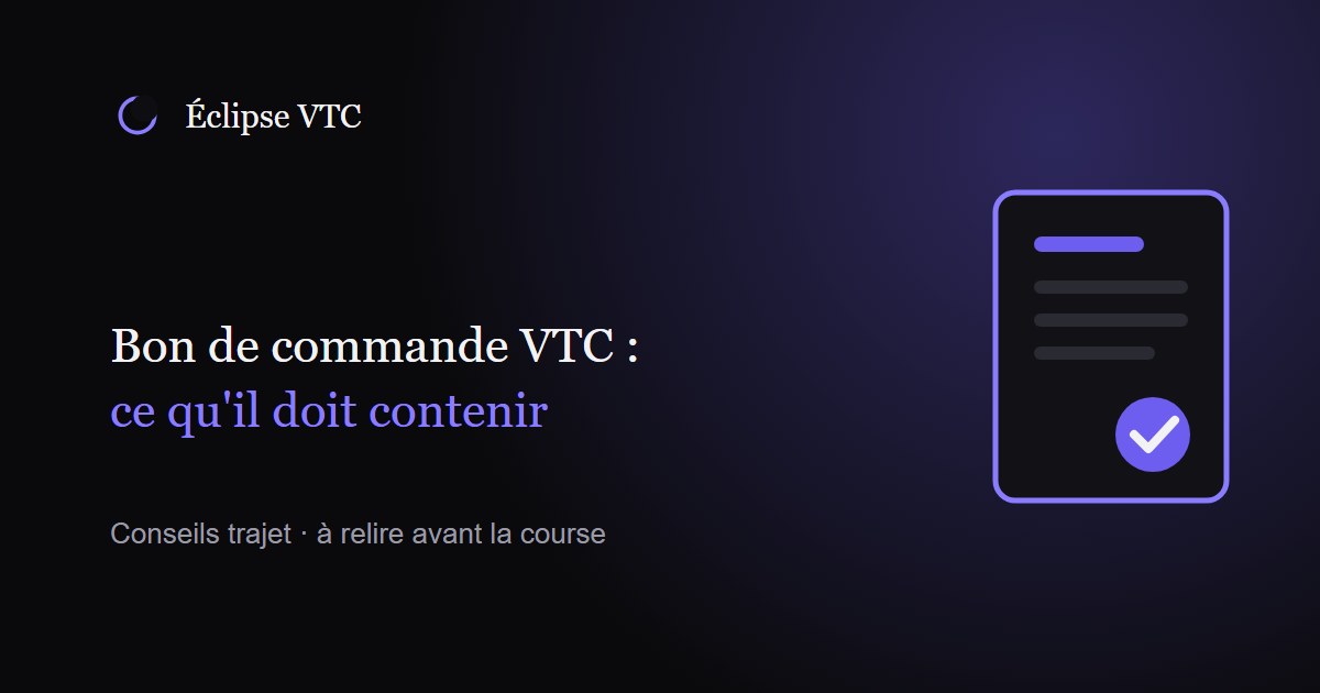 Illustration d'un bon de commande avec lignes de texte et une coche violette, sur fond sombre aux couleurs d'Éclipse