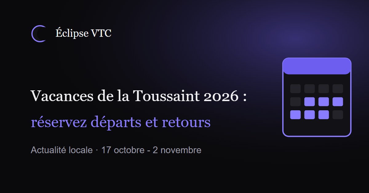Calendrier d'octobre et novembre 2026 avec les dates des vacances de la Toussaint entourées, sur fond sombre aux couleurs d'Éclipse