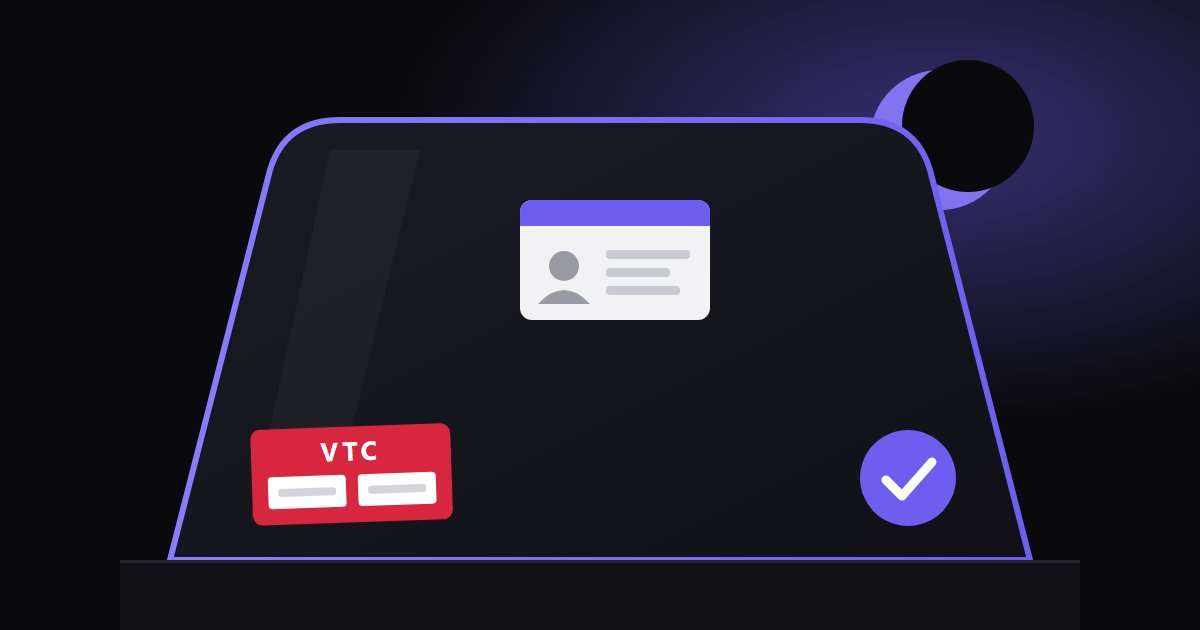 Illustration d'un pare-brise de VTC avec la vignette rouge en bas à gauche et la carte professionnelle du chauffeur visible de l'extérieur